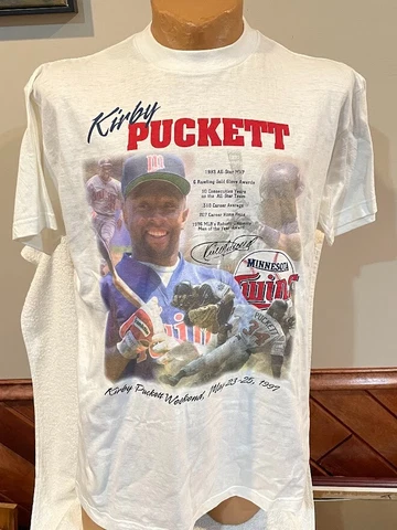 1997 Minnesota Twins Kirby Puckett Weekend Adult XL SGA White Cotton T-Shirt NEW Cover