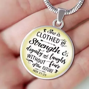 Collana Lusso Ispirazione Novità per Donna Proverbi 31:25 Ciondolo Cristiano - Foto 1 di 10
