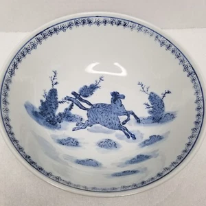 Chinese Blue & White Porcelain Handmade Exquisite Bowl Signed Horses & Butterfly - Imagen 1 de 10