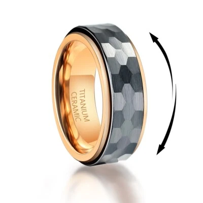 Titanium Ceramic Diamond Cut Men Fidget Ring Spinner Ring for Men Wedding Bands - Image 1 of 4