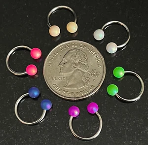 PAIR Pearl Coated Circular Barbell Horseshoes Lip Nipple Septum Rings 16g 10mm - Picture 1 of 8