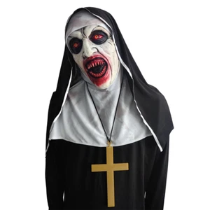 Die Horror Gruselige Nonne Latex Maske mit Kopftuch Valak Cosplay für Halloween - Bild 1 von 19