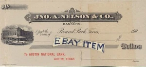 1907 JOHN NELSON Bankier ROUND ROCK TEXAS Austin National Bank Entwurf SCHECK TX - Bild 1 von 1