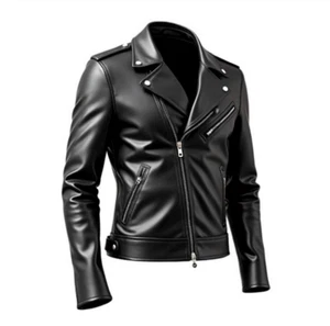 HANDMADE MEN’S BLACK LEATHER JACKET | GENUINE COWHIDE MOTORCYCLE JACKET - Picture 1 of 7