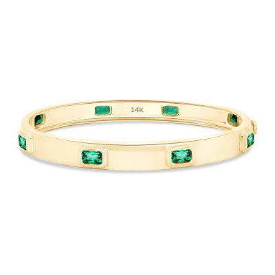 1.93ct Lab Grown Diamond Emerald Gemstone Bangle Bracelet in 14K Solid Gold - Image 1 of 4