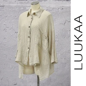 LUUKAA Linen 8Y0152 Lagenlook  CELIA POCKET SHIRT  Dripside (sizes 6-20)  BEIGE - Imagen 1 de 15