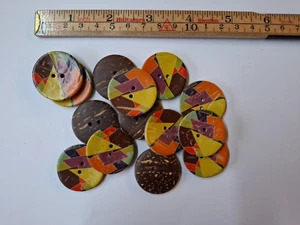 6 x 32mm Wooden Coconut Shell Round 2 Hole Buttons - Picture 1 of 7
