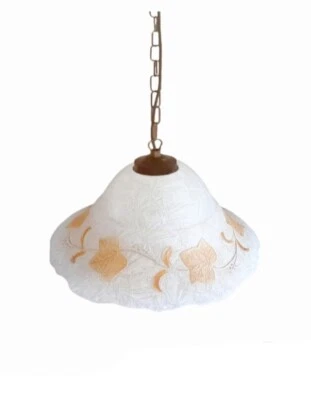 Lampadario sospensione in vetro classica  bianca ambra cucina 1 Luce 34cm Catena - Immagine 1 di 4