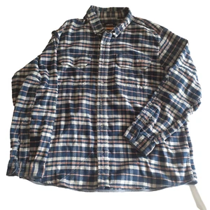ORVIS Men's Blue White & Orange Heavyweight 'Active Fit' Long Sleeve Check Shirt - Picture 1 of 9