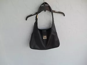 SALVATORE FERRAGAMO BLACK LEATHER TOTE SHOULDER BAG GOLD HARDWARE LOGO - Picture 1 of 8