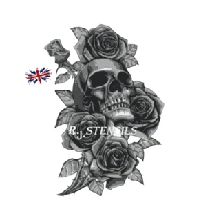 A4 Multilayer step by step airbrush stencil Skull and roses 2 LASER CUT CARD - Picture 1 of 5