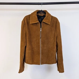 Mens ZARA Suede Jacket Tan Brown MEDIUM 100% Leather bomber coat cafe racer M 40 - Picture 1 of 4