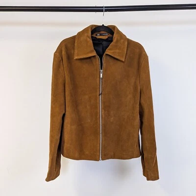 Mens ZARA Suede Jacket Tan Brown MEDIUM 100% Leather bomber coat cafe racer M 40 - Image 1 of 4