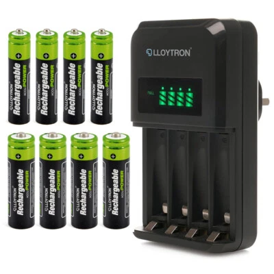 Intelligent LCD Plug-in Battery Charger + 8 AAA & AA NiMh Rechargeable Batteries - Image 1 of 4