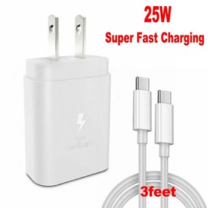 White Super Fast Wall Charger 25W 3FT Type C Cable For Samsung S21+S22 S23 Ultra - Picture 1 of 11