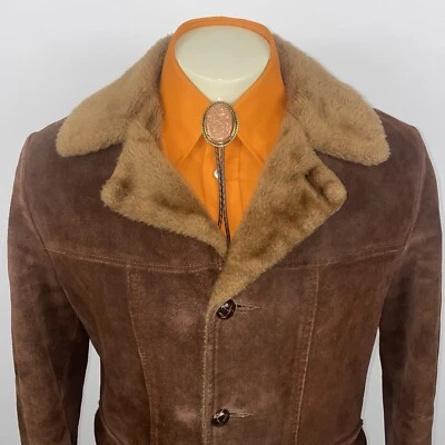 De Colección Años 70 Sears Abrigo Gamuza Cuero Chaqueta Sherpa Proxeneta Marlboro Hombre 40 Alto Foto 1 de 4