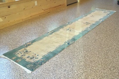 Corredor chino vintage Art Deco azul pekín y marfil - 12x2 Foto 1 de 4