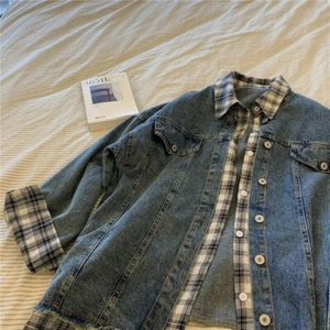 Lady Denim Jacket Coat Tops Loose Baggy Patchwork Retro Casual Fashion Classic - Picture 1 of 9