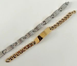 Speidel ID Bracelet Nic Gold Tone Curb Link Stainless Steel Links Mens Set 2 - Picture 1 of 9