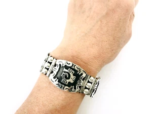Taxco Mexican 925 Sterling Silver Aztec Motif Bracelet. 56 g, 18 cm, 7.1" - Picture 1 of 9
