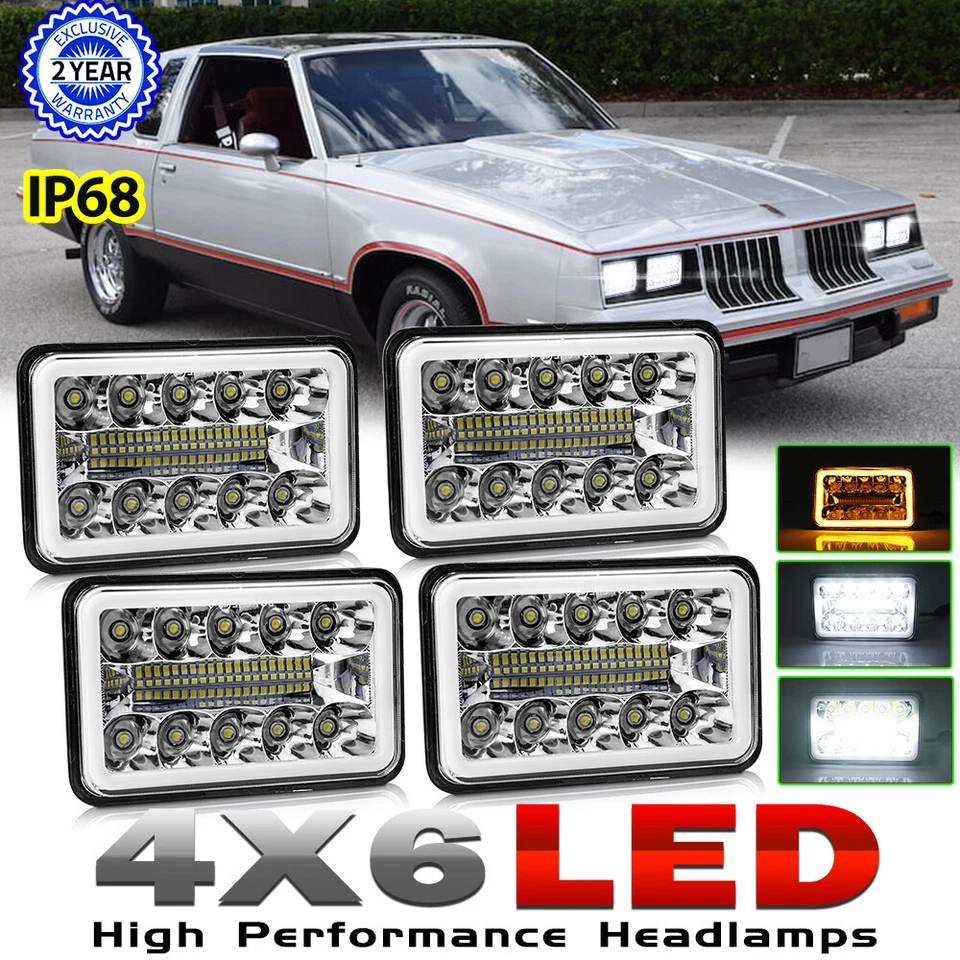 4pcs 4x6" Led Headlights Hi/Lo beam A/W DRL Projector for Cutlass 1980 - 1988 - Image 1 of 4