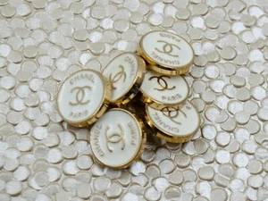 Set of 8 White and Gold Buttons Chanel Replacement Buttons 15 mm/ 0.6 in - Picture 1 of 6
