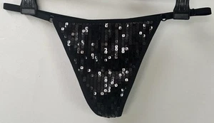 Victorias Secret perizoma perizoma nero paillettes sexy mutandine taglia large nuovo senza etichetta - Foto 1 di 6