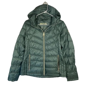 Michael Kors Packable Down Fill Jacket Women’s Small Green Hooded Puffer - Picture 1 of 8