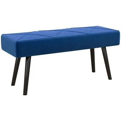 HOMCOM End of Bed Bench, Upholstered Hallway Bedroom with Steel Legs, Blue - Image 1 of 4