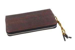 DIESEL Men's Wallet One Size Dark Brown Washed Leather Zip Unisex * - Picture 1 of 8