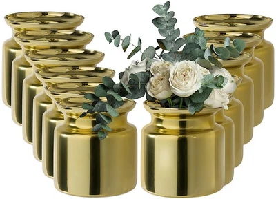 12 Stück goldene Vasen aus Glas im Set Tischdeko Vase in gold Hochzeit Tischvase - Bild 1 von 4