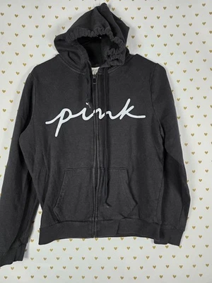 Victorias Secret Pink Medium Black Full Zip Hoodie jacket coat MEDIUM - Image 1 of 4