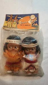Vintage 60s ~ Brave & Squaw NIB ~ Tourist Trap Dolls ~ Made in British Hong Kong - Picture 1 of 7