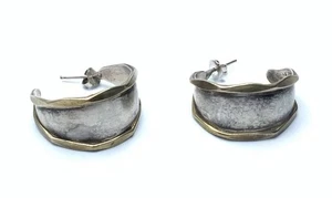 Mexiko Laton Taxco 925 Sterling Silber Messing große Creolen Ohrstecker ~ 10,7 g - Bild 1 von 9