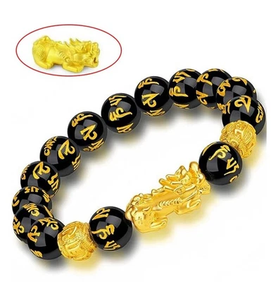 Pulsera Feng Shui Cuentas Obsidiana Negra Pixiu Atraer Riqueza Buena Suerte Joyería Foto 1 de 4