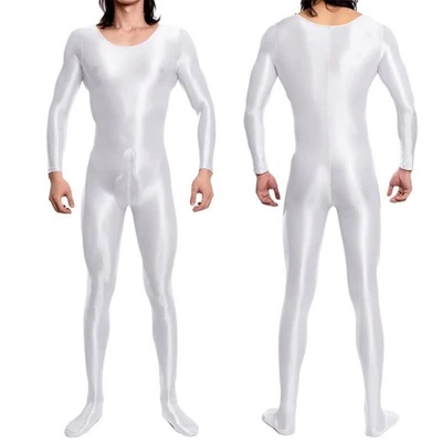 Men's Oil Shiny Full Bodysuit Jumpsuit Unitards Nightwear Bodystocking Underwear - Image 1 of 3