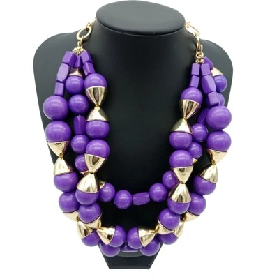 Amrita Singh Noho Statement Necklace Purple Resin Beads 3-Strand Gold Tone NWT - Image 1 of 4