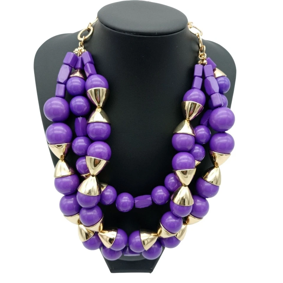 Amrita Singh Noho Statement Necklace Purple Resin Beads 3-Strand Gold Tone NWT - Image 1 of 4