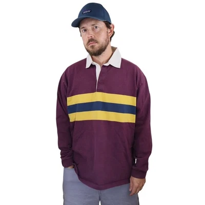 Vtg Patagonia Sender Rugby Polo Shirt Mens L Purple Yellow Striped Long Sleeve - Image 1 of 4