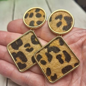 Pendientes colgantes de pelo de becerro con estampado de leopardo estampado animal guepardo perforado grande audaz - Imagen 1 de 3