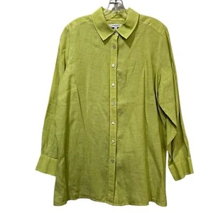 Foxcroft 14W Relaxed Chartreuse 100% Linen Long Sleeve Button Down Shirt B1 - Picture 1 of 6