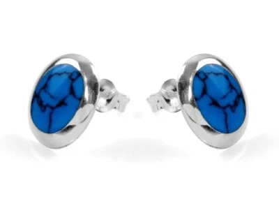 925 ECHT SILBER ***  Ohrstecker Ohrringe oval mit Türkis, 13 mm - Bild 1 von 2