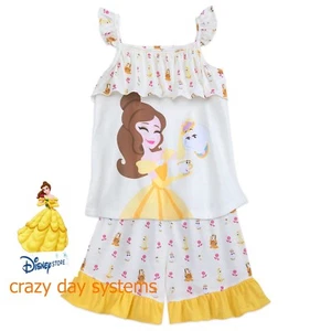 NWT Disney Store Belle Pajamas Pjs 2 Piece Set Size 4 Girls Ruffle Trim - Picture 1 of 4