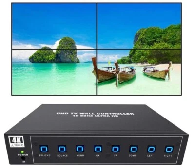 Controlador de video pared UHD 4K 2x2 1x4 1x3 máximo 4K60 entradas HDMI DP para 4 empalmes de TV Foto 1 de 4
