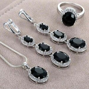 Created Cubic Zirconia Necklace Earrings Rings 925  Silver Women jewelry set