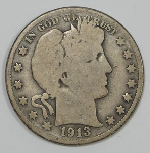 Medio dólar de peluquero 1913 BUENO 50 centavos de plata - Imagen 1 de 4