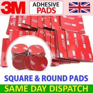 3M DOUBLE SIDED STICKY PADS Strong Heavy VHB Adhesive Mounting Tape Square Round - Picture 1 of 18