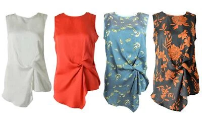 Next Silky Sleeveless Knot Front Wrap Blouse Assymetric Hem Top - Image 1 of 4