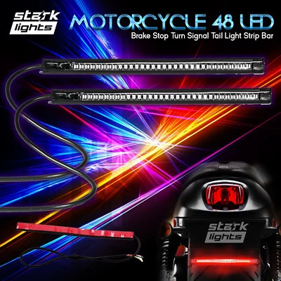 8" Motorcycle 48 LED Integrated Brake Stop Turn Signal Tail Light Strip Bar 2PCS - Image 1 of 4