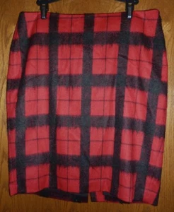 TALBOTS - RED/BLACK BUFFALO PLAID WOOL-BLEND STRAIGHT SKIRT - PETITE 12P - Picture 1 of 2
